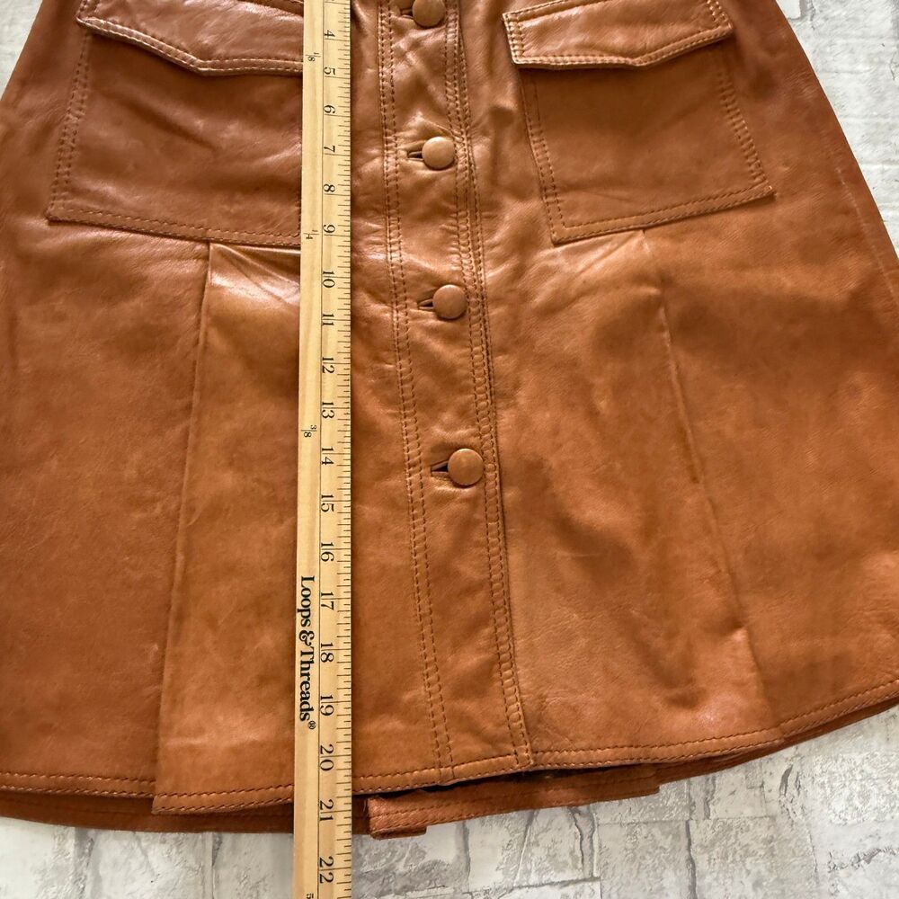 Bally Lambskin Leather Flap Pocket Mini Skirt Tan Lined Old Money Italy Sz 8 - Picture 8 of 9